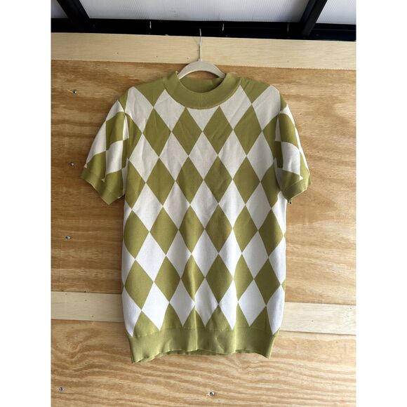 Paul Jones Knit Sweater Light Green Diamond Pattern Mens Size Medium NWT - Picture 1 of 3